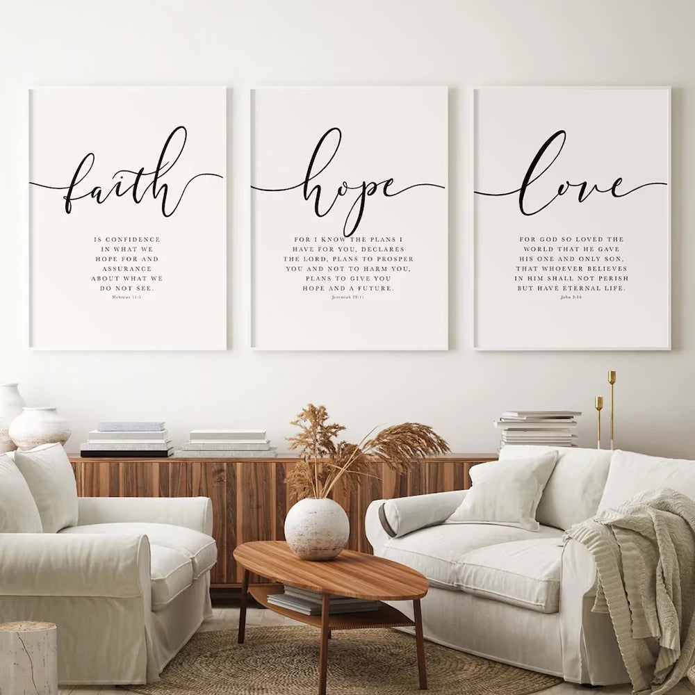 3pcs Set Faith Hope Love Bible Verse Scripture Quote Hebrews 11 Wall Art Print Pictures Christian
