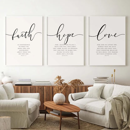3pcs Set Faith Hope Love Bible Verse Scripture Quote Hebrews 11 Wall Art Print Pictures Christian