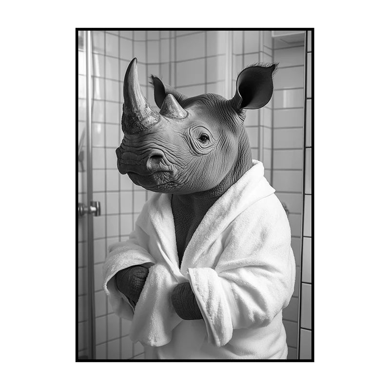 Funny Animal Bathroom Wall Art Poster – Quirky Wildlife in Bathrobe Print