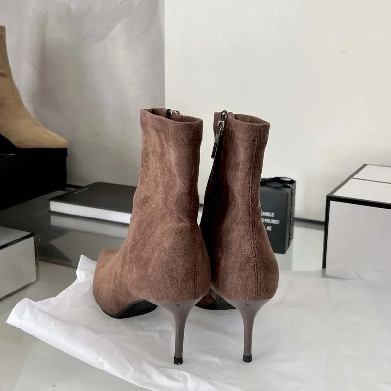 Eilyken Pointed Toe Kitten Heel Ankle Boots – Women's Zipper Booties