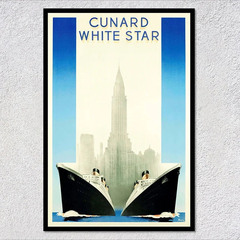 Vintage Travel Ship Poster – Blue Star Line Retro Ocean Liner Wall Art Unframed