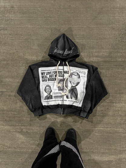Y2K Gothic Punk Two-Piece Set – Zip Hoodie & Graphic Pants