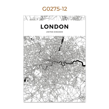 World City Map Wall Art Print – Black & White City Poster