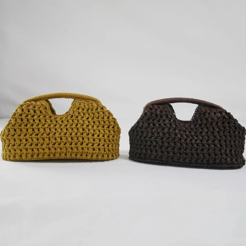 Elegant Ladies Chain Woven Handbag Straw Shoulder Bag Fashionable Raffia Crossbody Beach Summer