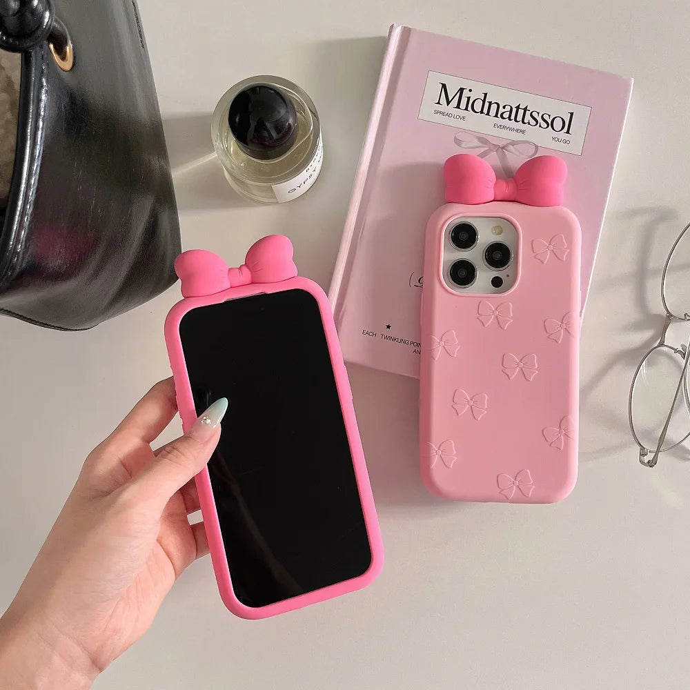 3D Bow Tie Silicone iPhone Case – Cute Korean Style