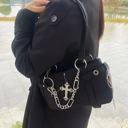 Gothic Cross Y2k Bag Women Vintage Grunge Punk Chain Casual