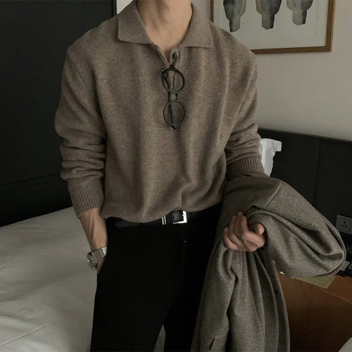 Men's Polo Neck Knit Sweater – Korean Style Pullover