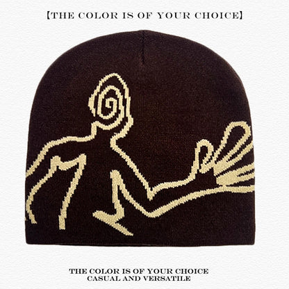 Jacquard Figure Beanie Hat – Unisex Streetwear Knit Cap
