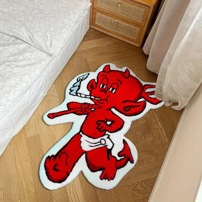 Devil Character Shaped Area Rug – Irregular Cartoon Floor Mat for Bedroom & Living Room