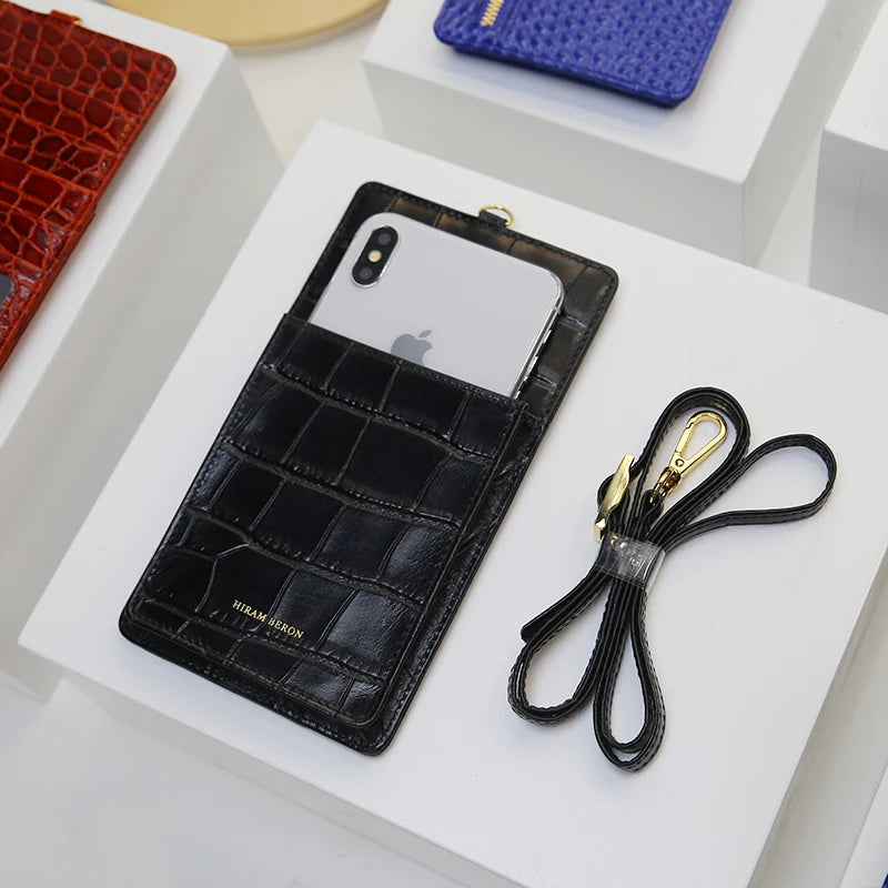 Leather Phone Bag Purse with Lanyard – Hiram Beron Croco