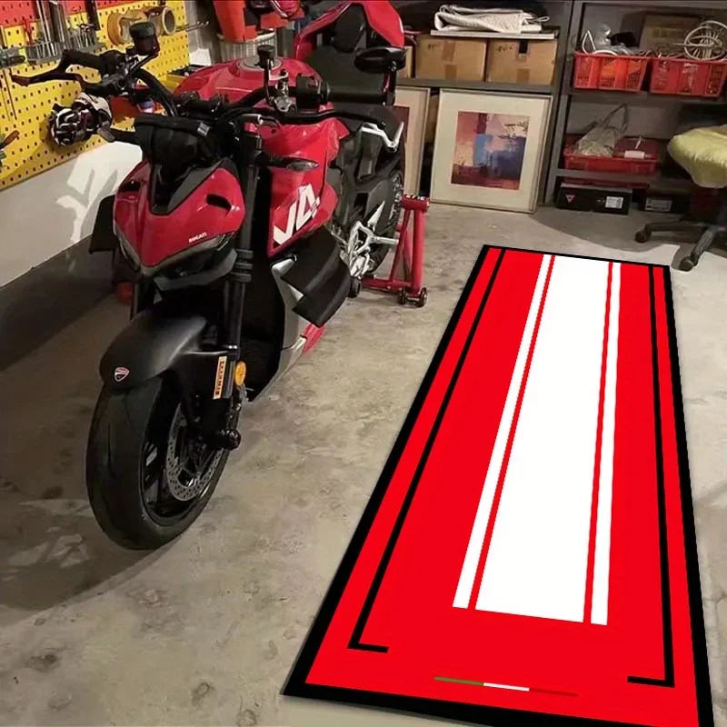 Motorcycle Runner Rug – Anti-Slip Racing Design Long Carpet for Garage & Bedroom