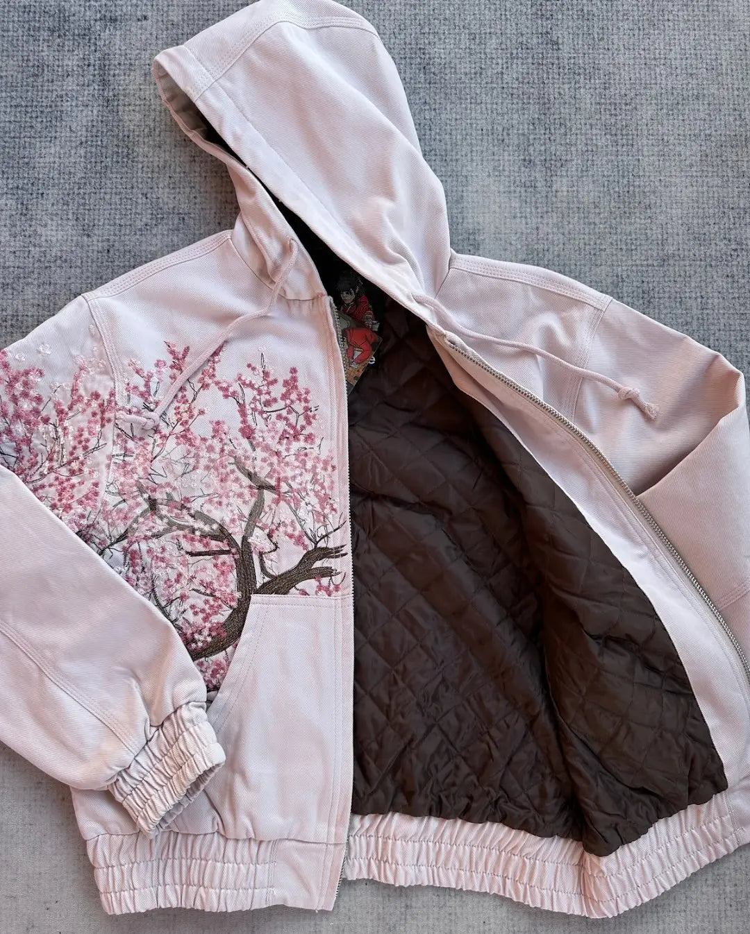 Harajuku Cherry Blossom Zipper Hoodie Jacket – Women's Street Style