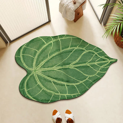 Green Leaf Shaped Bathroom Mat – Absorbent Anti-Slip Diatom Mud Floor Mat