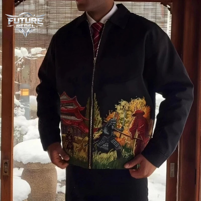 Samurai Embroidery Bomber Jacket – Harajuku Y2K Streetwear