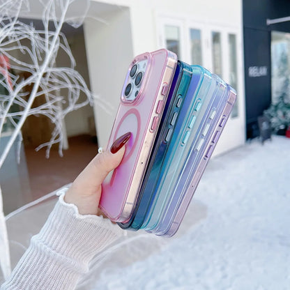 MagSafe Clear Aurora iPhone Case – Metal Lens Frame, Wireless Charging