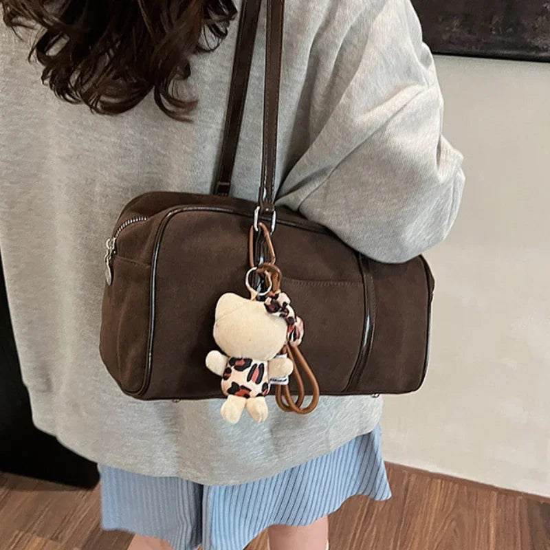 Casual Large Capaci Suede Retro Brown Commuter Shoulder Bag