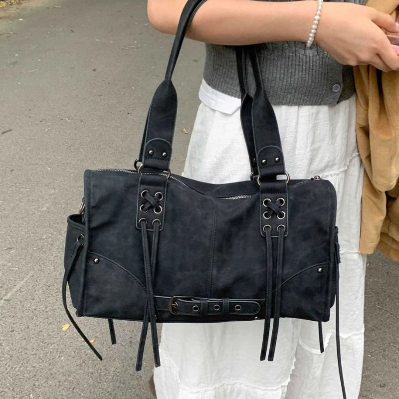 Retro Motorcycle Handbag Women Horizontal Tote Storage