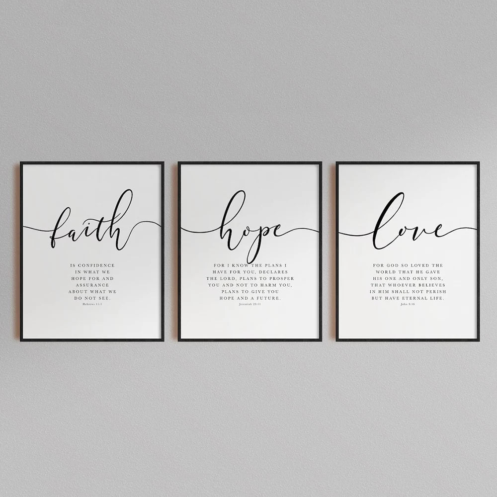 3pcs Set Faith Hope Love Bible Verse Scripture Quote Hebrews 11 Wall Art Print Pictures Christian