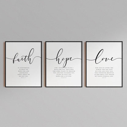3pcs Set Faith Hope Love Bible Verse Scripture Quote Hebrews 11 Wall Art Print Pictures Christian
