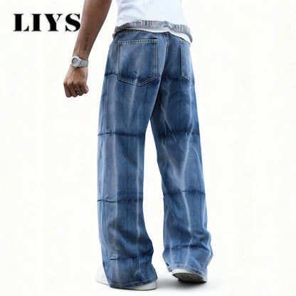 Men's Baggy Wide Leg Jeans – Y2K Tie-Dye Streetwear Denim