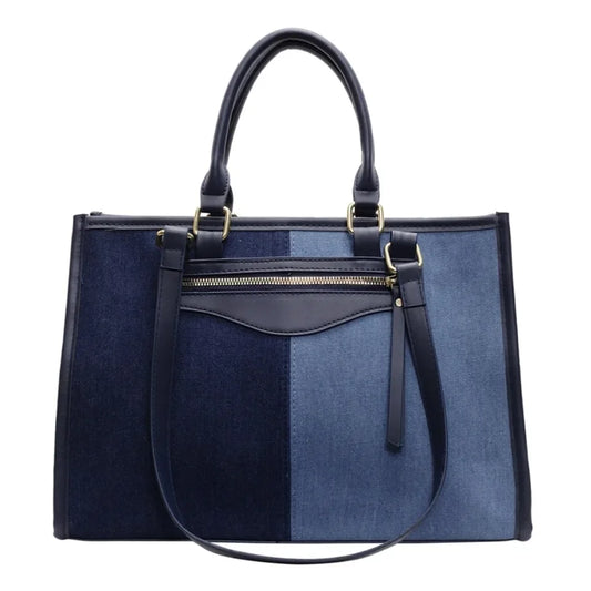 Large Capacity Tote Bag for Women Casual Fashion Ladies Splice Denim Handbag