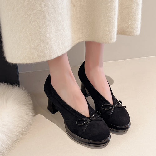 Bow Accent Mid Heel Pumps – Women's Elegant Dress Shoes