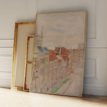 Vintage European Cityscape Wall Art Print – Ostend Theatre Street View