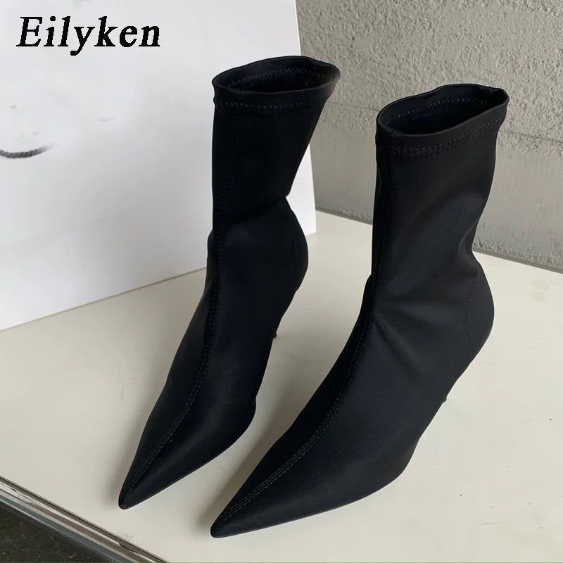 Eilyken Stretch Sock Ankle Boots – Pointed Toe Heels for Women