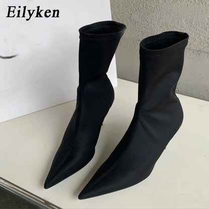 Eilyken Stretch Sock Ankle Boots – Pointed Toe Heels for Women