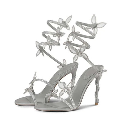 Eilyken Crystal Butterfly Wrap Ankle Strap Stiletto Sandals – Women's Open Toe Heels