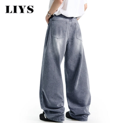 Men S American Retro Washed Polished White Loose Wide Leg Jeans Daily Business Leisure Unisex Baggy