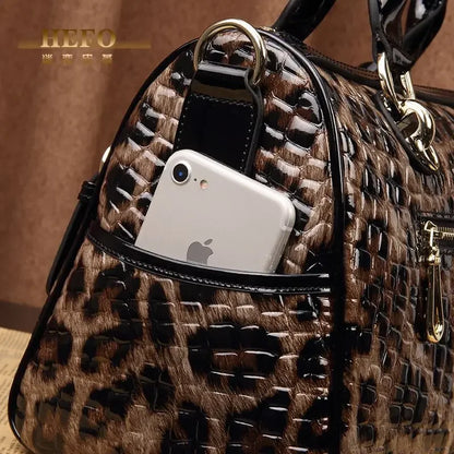 Leopard Genuine Leather Boston Bag for Women – Luxury