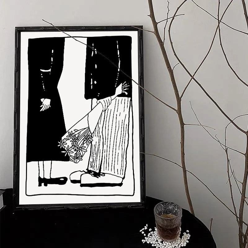 Minimalist Black and White Line Art Canvas Wall Art Print