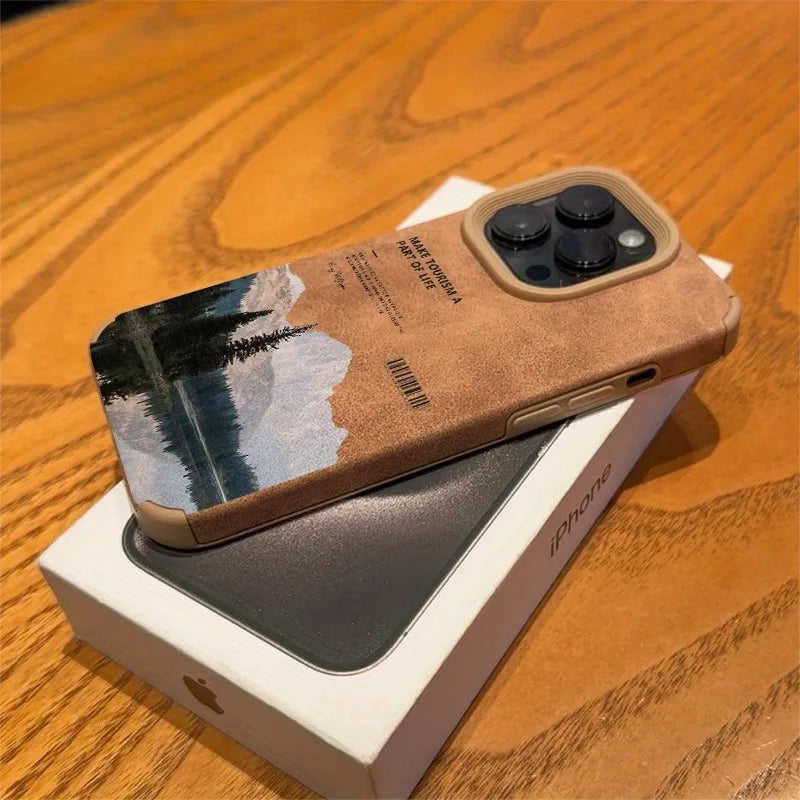 Mountain Scenery Faux Leather iPhone Case – Fits iPhone X to iPhone 17
