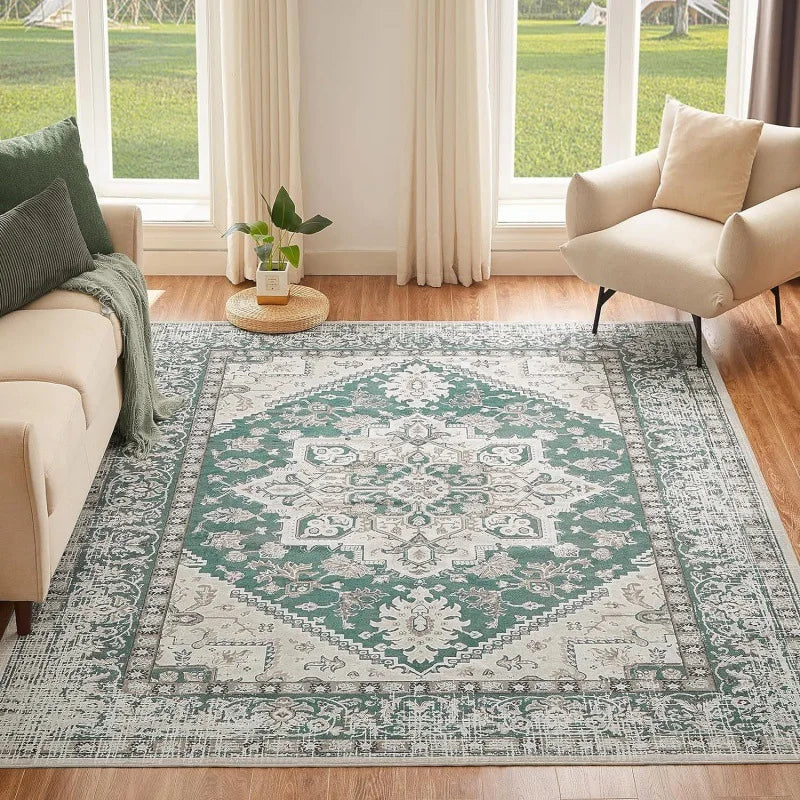 Boho Persian Style Area Rug – Crystal Velvet Living Room Carpet