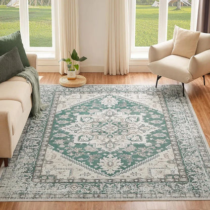 Boho Persian Style Area Rug – Crystal Velvet Living Room Carpet