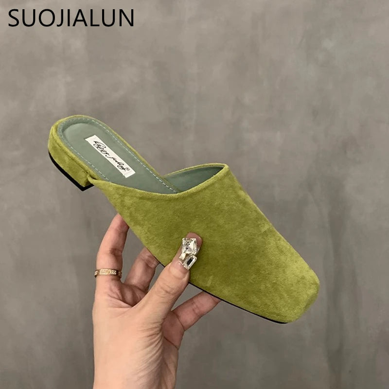 Women's Slip-On Mule Flats – Square Toe Suede Backless Shoes