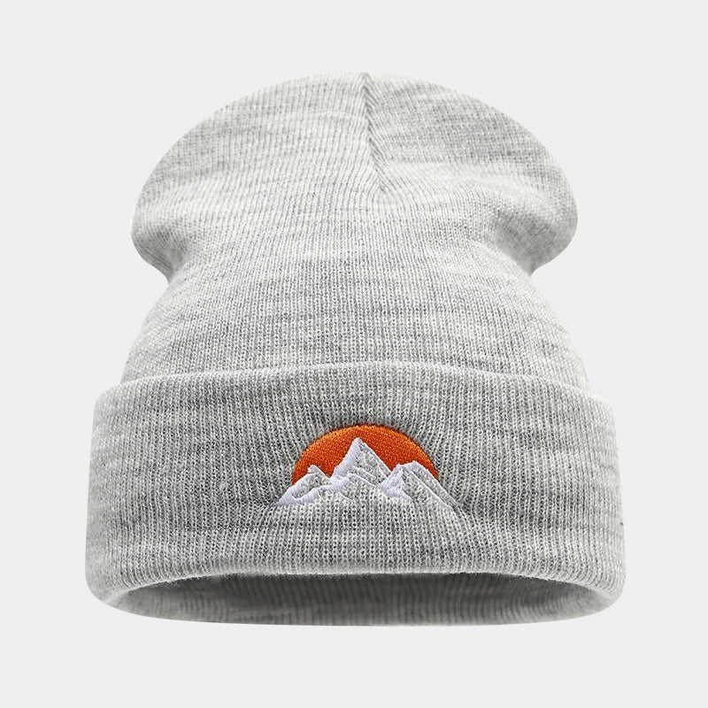 Embroidered Mountain Knit Beanie – Unisex Winter Hat