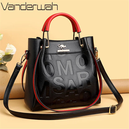 Designer Letter-Embossed Women's Handbag – 3-Layer PU Leather Tote