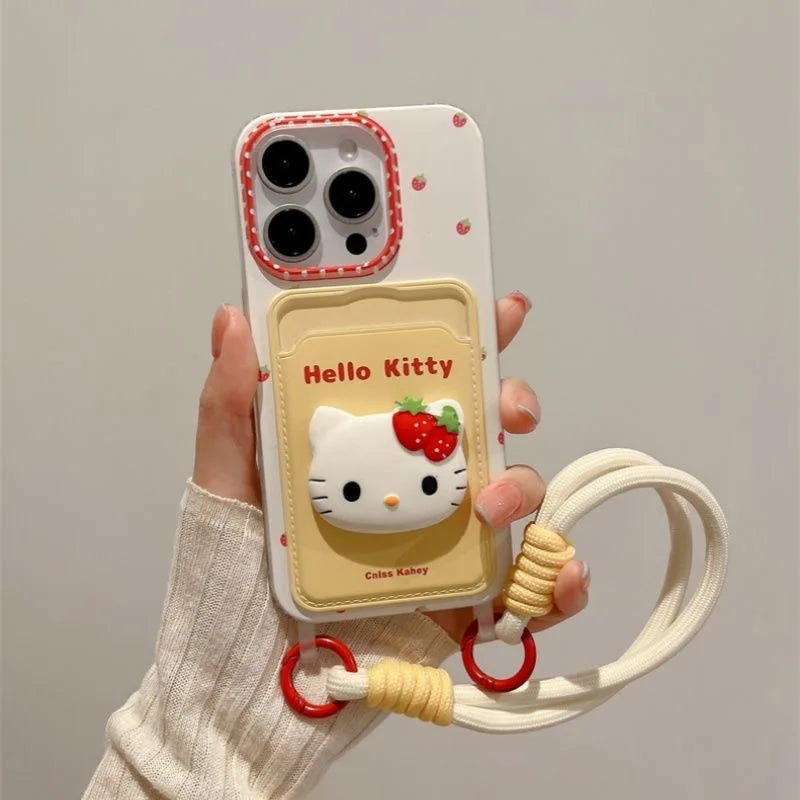 Hello Kitty Strawberry 3D Card Holder iPhone Case with Strap