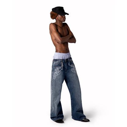 Y2K Bootcut Jeans – Vintage Washed Embroidery Denim Pants