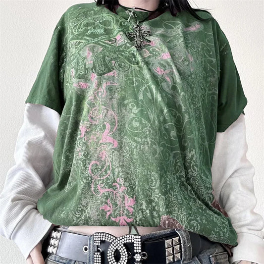 Y2K Grunge Graphic Tee – Women's Vintage Baggy Harajuku Punk Top