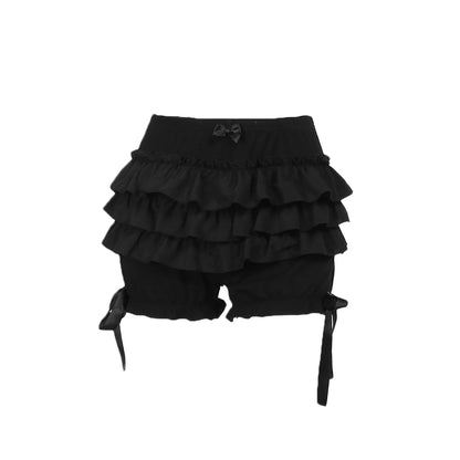 Gothic Black Ruffle Bloomer Shorts – Women's Layered Harajuku Streetwear