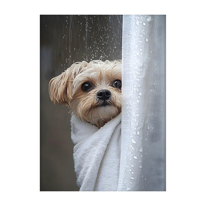 Cute Dog Bathroom Wall Art Poster – Funny Shower Print
