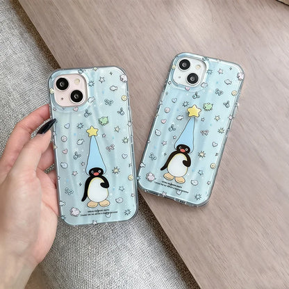3D Star Penguin Samsung Galaxy Case – Blue Glitter Kawaii Cover