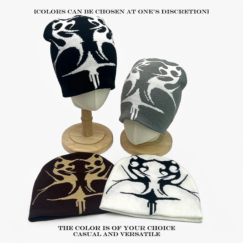 Flame Jacquard Beanie Hat – Unisex Hip Hop Knit Cap