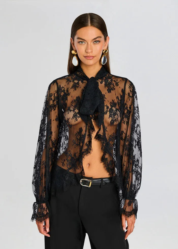 Sheer Mesh Fishnet Long Sleeve Top – Women's See-Through Lace Shirt