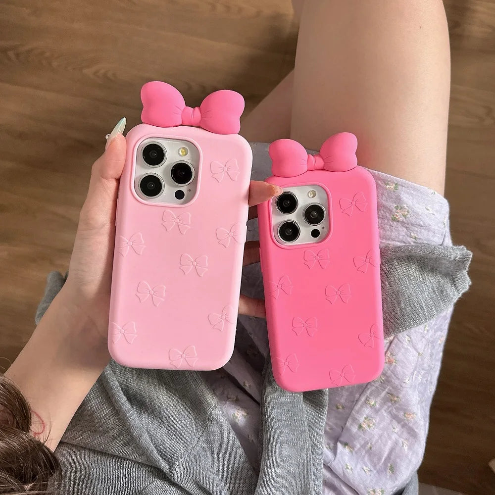 3D Bow Tie Silicone iPhone Case – Cute Korean Style