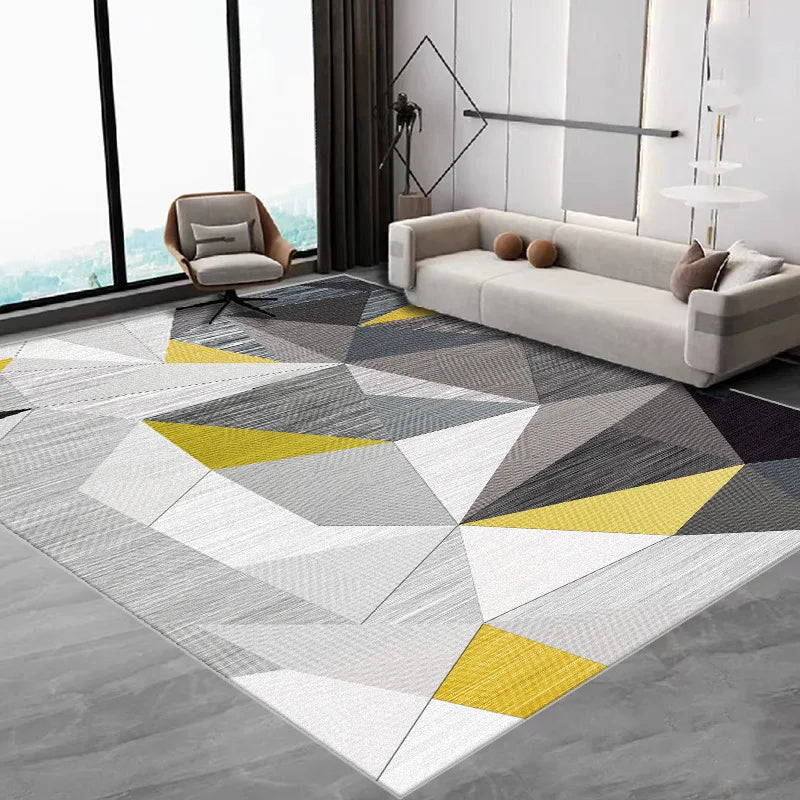 Grey & Black Diamond Area Rug – Minimalist Living Room Carpet