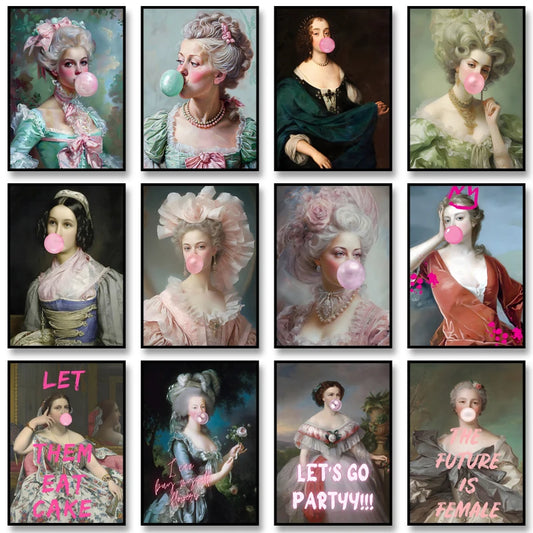 Bubble Gum Baroque Portrait Wall Art Poster – Vintage Altered Art Print